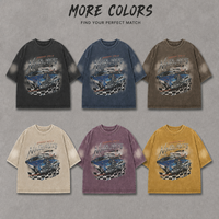 Nouveaux T-shirts Oversize pour Hommes en Coton de Haute Qualité, Style Vintage, Effet Délavé par Pulvérisation, avec Impression DTG Motif Course