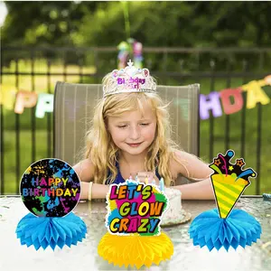 9 peças brilho neon para decoração de festa de aniversário, colmeias de colmeias, itens para festas de feliz aniversário, suprimentos para festas