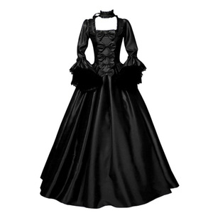 Vestido Gótico <span class=keywords><strong>Medieval</strong></span> Victoriano con Encaje y Parches, Disfraz de Bruja para Halloween, Fiesta de Disfraces, Cuello Cuadrado, Manga Abullonada, Vestido Largo - Product Image 3