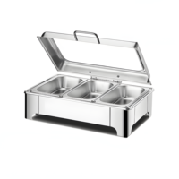 Plat de service moderne haut de gamme en acier inoxydable écologique avec couvercle en verre intégré, compatible avec les plaques à induction, idéal pour les buffets d'hôtel
