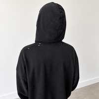 Sweat à capuche oversize délavé et vieilli pour homme avec œillets métalliques et lacets, style streetwear vintage, personnalisable, vente en gros