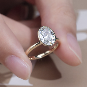 Anillo de Moissanita Ovalado de 14K PT950, Modelo MSR-1179 de Messi Jewelry, Anillo de Compromiso, Boda, Clásico, para Regalo - Product Image 3