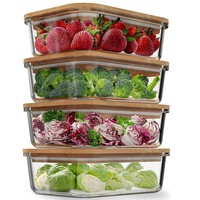 Boîte Repas en Verre Réutilisable pour Cuisine et Bureau, Conteneurs de Préparation Alimentaire en Verre avec Couvercles en Bambou