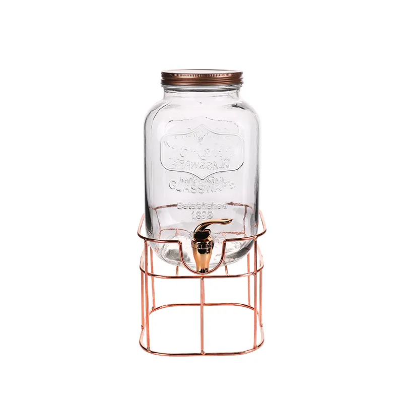 Beverage Dispenser China Hot Sale High Quality Twins 4L Glass Beverage Dispenser With Plastic Tap And Iron Stand