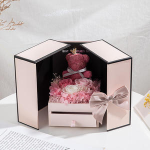 Caja de Joyería con Rosas Preservadas para Siempre Moss Bear, Regalos de Navidad y San Valentín, Caja para Anillo y Collar con Rosa Eterna - Product Image 2