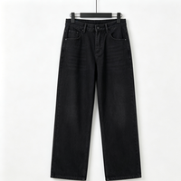 Jean délavé ample à jambe large brodé pour homme, taille mi-haute, coupe droite classique, style vintage, denim délavé personnalisé pour homme