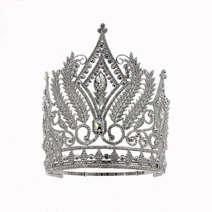 Ornate <b>Leaf</b> Pattern Crystal <b>Crown</b> Tall Silver Plated Rhinestone Tiara For Women Pageant Prom Party - Product Image 1
