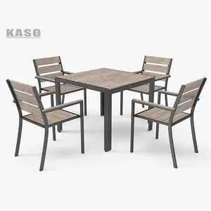 Table à manger en teck, banc de foyer et chaises, ensemble de Table d'extérieur en Aluminium