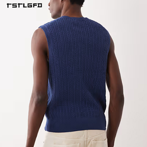 Gilet personnalisé pour homme, couleur unie, col en V, tricoté, sans manches, décontracté, chaud, style pull débardeur - Product Image 2