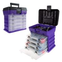 Boîte à outils portable en plastique avec 4 plateaux amovibles transparents, étui de rangement pour quincaillerie