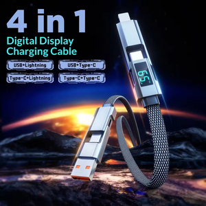 Câble de charge rapide 65W double PD 4-en-1 avec affichage numérique pour téléphone portable et ordinateur portable USB-A/Type-C (TPE/PVC/Nylon) - Product Image 3