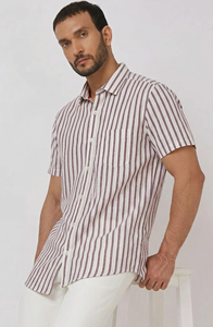 เสื้อเชิ้ตลินินลายทางลำลองสำหรับผู้ชาย ทรงเข้ารูป ระบายอากาศได้ดี เหมาะสำหรับใส่ในฤดูร้อน คุณภาพส่งออก เสื้อผ้าขายส่ง - Product Image 4