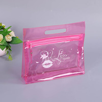 Vente en gros Trousse de toilette cosmétique en PVC coloré Orange clair de voyage avec poignée Trousse de maquillage en PVC avec fermeture éclair