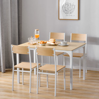 Ensemble de salle à manger pliable 5 pièces, 1 table rectangulaire et 4 chaises, design contemporain, métal gris et blanc