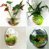 Akuarium Dinding Gantung Bentuk Mangkuk dari Akrilik Bening untuk Ikan, Bunga, dan Tanaman, Ukuran 9 inci
