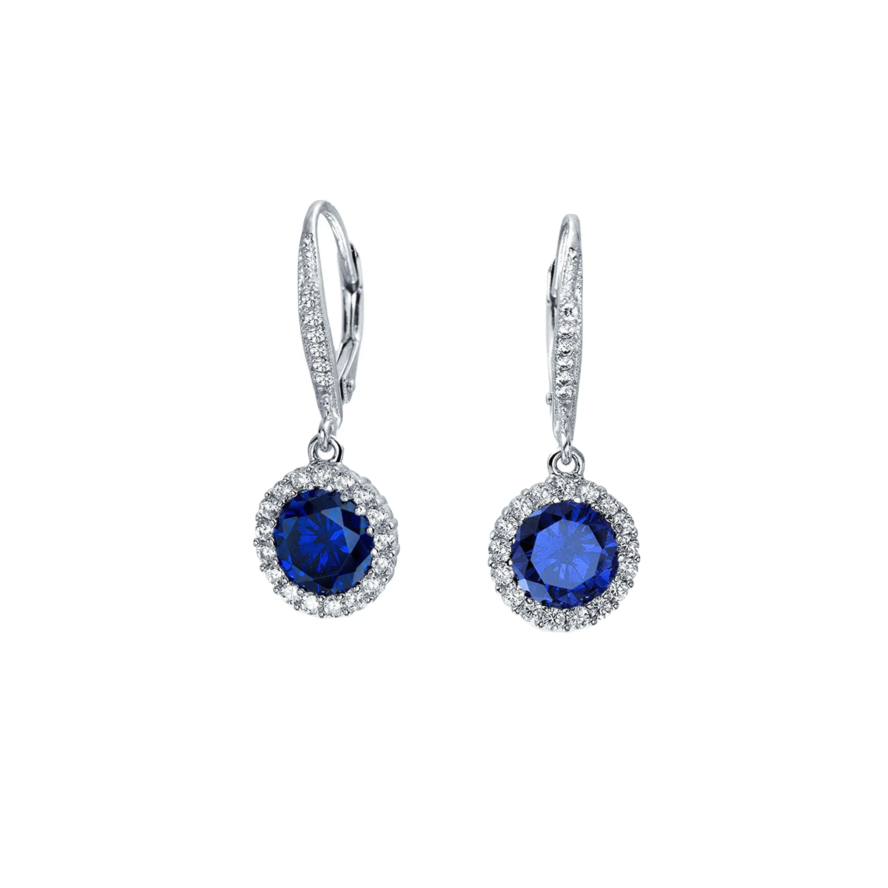 Ronde Franse Clip On Drop Blue Sapphire Oorbellen Halo