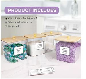 Custom 4 Pack grande contenitore per detersivo in polvere con coperchio ed etichette in bambù contenitore per baccelli - Product Image 4