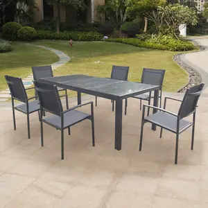 All Weather Modern Cheap Garden Outdoor Furniture With Steel Sling Chairs And Granite Stone Table