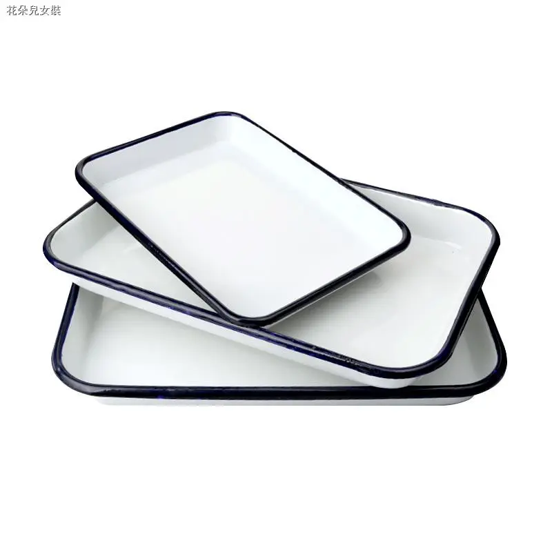 CHL wholesales vintage rectangle custom color logo printing enamel baking roaster serving non stick pan plate rolling tray