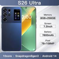 Smartphone S26 Ultra 8+256 Go 5G, processeur Déca-Core, appareil photo 108 MP, batterie 7800 mAh, écran OLED HD+ 7,3 pouces, double SIM, Android 14 français