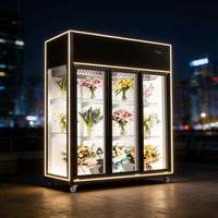 Lemari Pendingin Bunga Komersial, Display Floral, Putih, 2 Pintu Kaca, Lampu LED, Rak Dapat Disesuaikan, Bebas Embun Beku, 2 Bintang Air