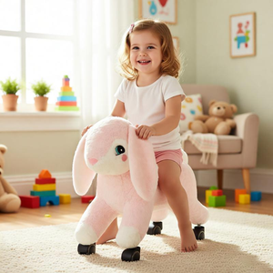 Vente directe du fabricant : Jouet à chevaucher en peluche animal, Lapin rose, Cheval à roulettes - Product Image 3