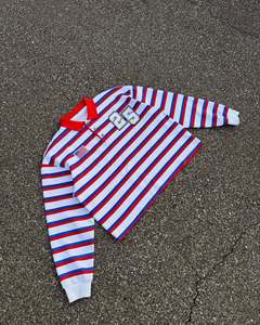 Polo à manches longues rayé pour homme, rouge, blanc, bleu, imprimé numéro 86, style preppy, tricoté en coton respirant - Product Image 6