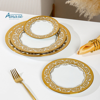 Assiette de service ronde dorée en porcelaine de 6 pouces assiettes à dîner en céramique décoratives turques pour restaurant