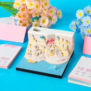 2024 Calendar Custom 3D Memo Pad Cute Desk Decor Paper Pad Tear Off Notepad Santorini Landmark Stationery Kids Gift Items