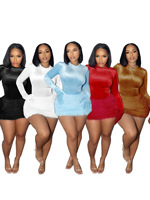 Ensemble deux pièces pour femmes, automne-hiver, élégant, body avec fausse fourrure, jupe mini moulante, tenue tendance pour femmes, vente en gros