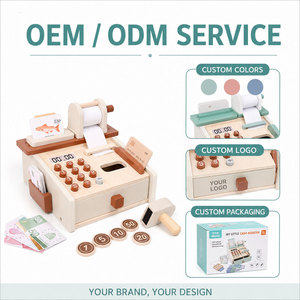 Wooden Shop <strong>Till</strong> Toy with Scanner Play Money Cash Drawer and Shopping Cards - Product Image 1