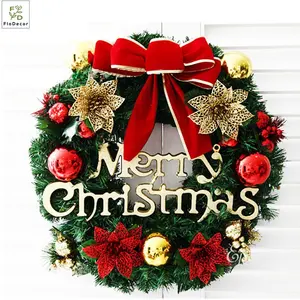 Guirnalda blanca decorativa Guirnalda de Navidad Cono de pino americano Hoja verde Guirnaldas de frutas rojas Marco Puerta Decoración de pared