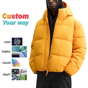 Chaqueta de plumón personalizada al por mayor para hombre con logotipo, abrigo cálido de invierno para exteriores, sudaderas con capucha de moda de color sólido, OEM ODM disponible - Product Image 1