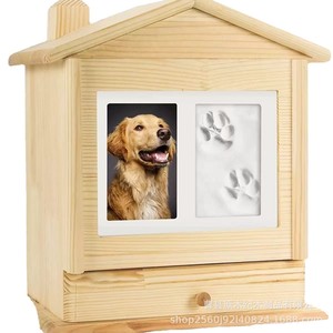 Wooden Pet <b>Urn</b> House Shaped With Photo Frame And Inkpad For <b>Cat</b> Dog Memorial Solid Wood - Product Image 3