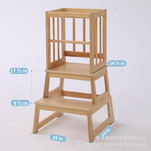 Wooden Childrens Step Stool With Handrail For Kitchen <b>Learning</b> <b>Tower</b> <b>Montessori</b> Design - Product Image 4
