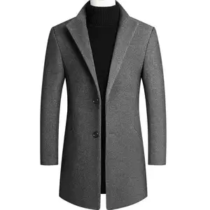 Abrigo de lana de invierno para hombre, largo, informal, Delgado, de manga larga, con cuello