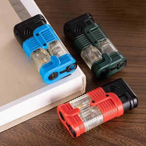 Encendedor de cigarros Triple Jet Flame de lujo con cortador incorporado, regalo de cuerpo transparente de butano recargable para <span class=keywords><strong>novio</strong></span> - Product Image 2