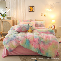Ensemble de literie d'hiver épais et chaud, velours de lait cristal corail, drap de lit double face, housse de couette, taie d'oreiller, ensemble de literie