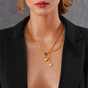 สร้อยคอสแตนเลสแบบอสมมาตรพร้อมจี้รูปหัวใจสำหรับผู้หญิง สร้อยคอแฟชั่นกันน้ำสำหรับผู้หญิง - Product Image 1