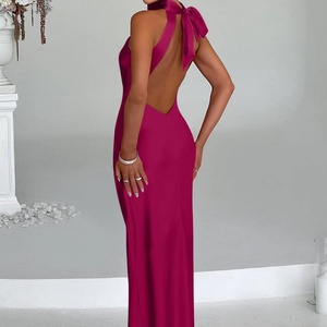 Vestido de Noche Sexy de Satén para Mujer, sin Mangas, con Espalda Descubierta y Abertura Alta, para Bodas y Fiestas - Product Image 5