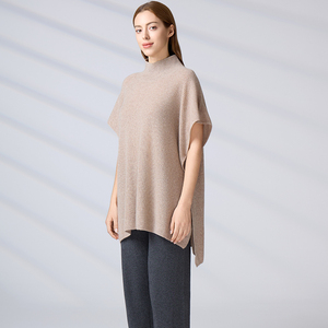 Tunique en tricot sans manches, couleur unie, coupe ample, à superposer, col montant, poncho en tricot pour femme, automne-hiver - Product Image 4