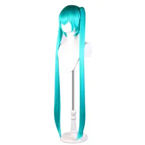 Venta al por mayor 110cm largo recto lago Azul VocAloid Miku peluca Cosplay sintético Anime Halloween fiesta Peluca dos coletas pelucas