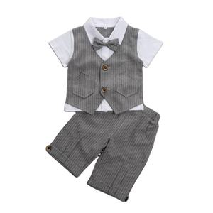Conjunto de Verano para Bebés y Niños, Traje de Dos Piezas con Camisa de Manga Corta y Pantalones Cortos con Lazo para Niños - Product Image 1