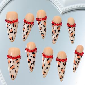 Faux ongles longs en acrylique faits à la main, forme cercueil, couvrance totale, dégradé rose et blanc, design strass, personnalisables, vente en gros - Product Image 3