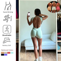 Combinaison courte de yoga et fitness sans coutures à manches raglan pour tenue d'entraînement ajustée avec coussinet de poitrine intégré, OEM ODM, logo personnalisé
