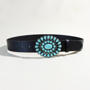 Ceinture rétro noire en cuir PU Western Cowboy Cowgirl <span class=keywords><strong>de</strong></span> Bohème Ceinture à boucle <span class=keywords><strong>de</strong></span> conque bleu turquoise pour <span class=keywords><strong>Mena</strong></span> et femmes - Product Image 3