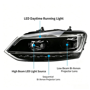 Gruppo Fari a LED per <span class=keywords><strong>Volkswagen</strong></span> VW <span class=keywords><strong>Polo</strong></span> 2011-2018 con Lente Proiettore Laser, DRL, Indicatore di Direzione, Lampada Frontale Sostitutiva Aggiornata - Product Image 6