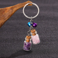 Porte-clés en verre naturel avec éclats de pierres de cristal, porte-clés en pierres précieuses, cristaux de guérison