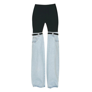 Wholesale Fashion <b>Women</b> Straight Jeans <b>Trousers</b> Denim Pants Contrast Color Denim Flared <b>Trousers</b> With Belt Decoration - Product Image 5