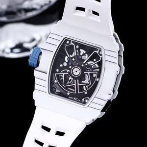 Rubber <b>Watch</b> Strap Carbon Fiber Tonneau <b>Case</b> Water Resistant 20mm Luxury Fashion Power Reserve - Product Image 4